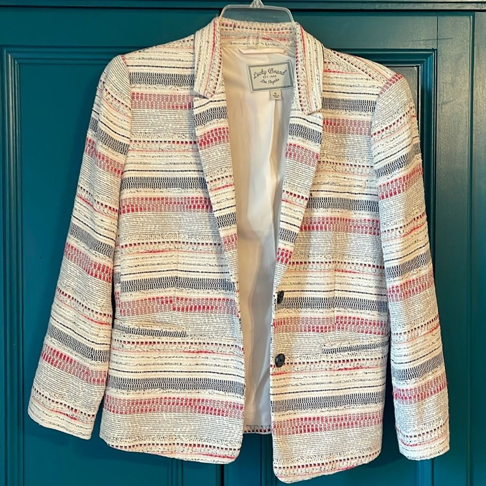 Lucky Brand Striped Blazer Jacket Fully Lined sz 6